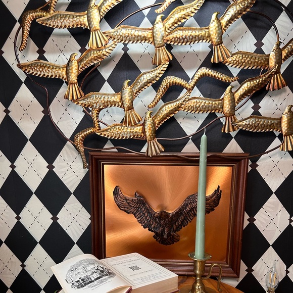 Elegant Metal Wall Sculpture 30" Long – Birds in Flight with Gold & Earthy Tones - Picture 7 of 13